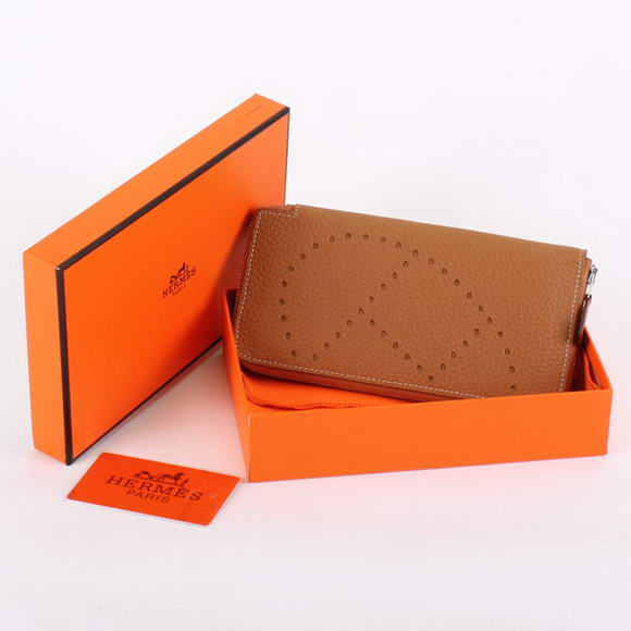 1:1 Quality Hermes Togo Leather Perforated Zippy Wallet 9032 Coffee Replica